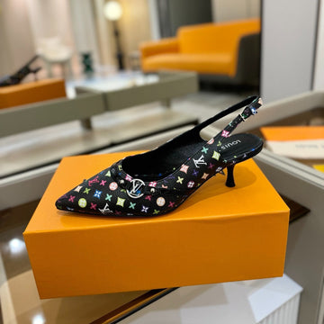6AM Slingback Pump 4CM Black Monogram Canvas And Patent Leather 241227