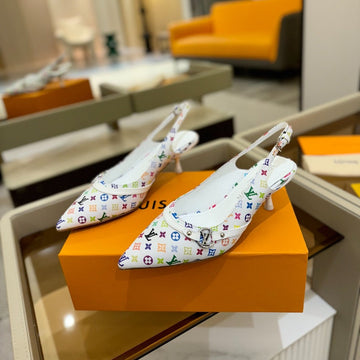 6AM Slingback Pump 4CM White Monogram Canvas And Patent Leather 241228
