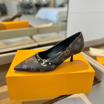 6AM 5.5cm Brown Monogram Canvas And Patent Leather Pumps 241203
