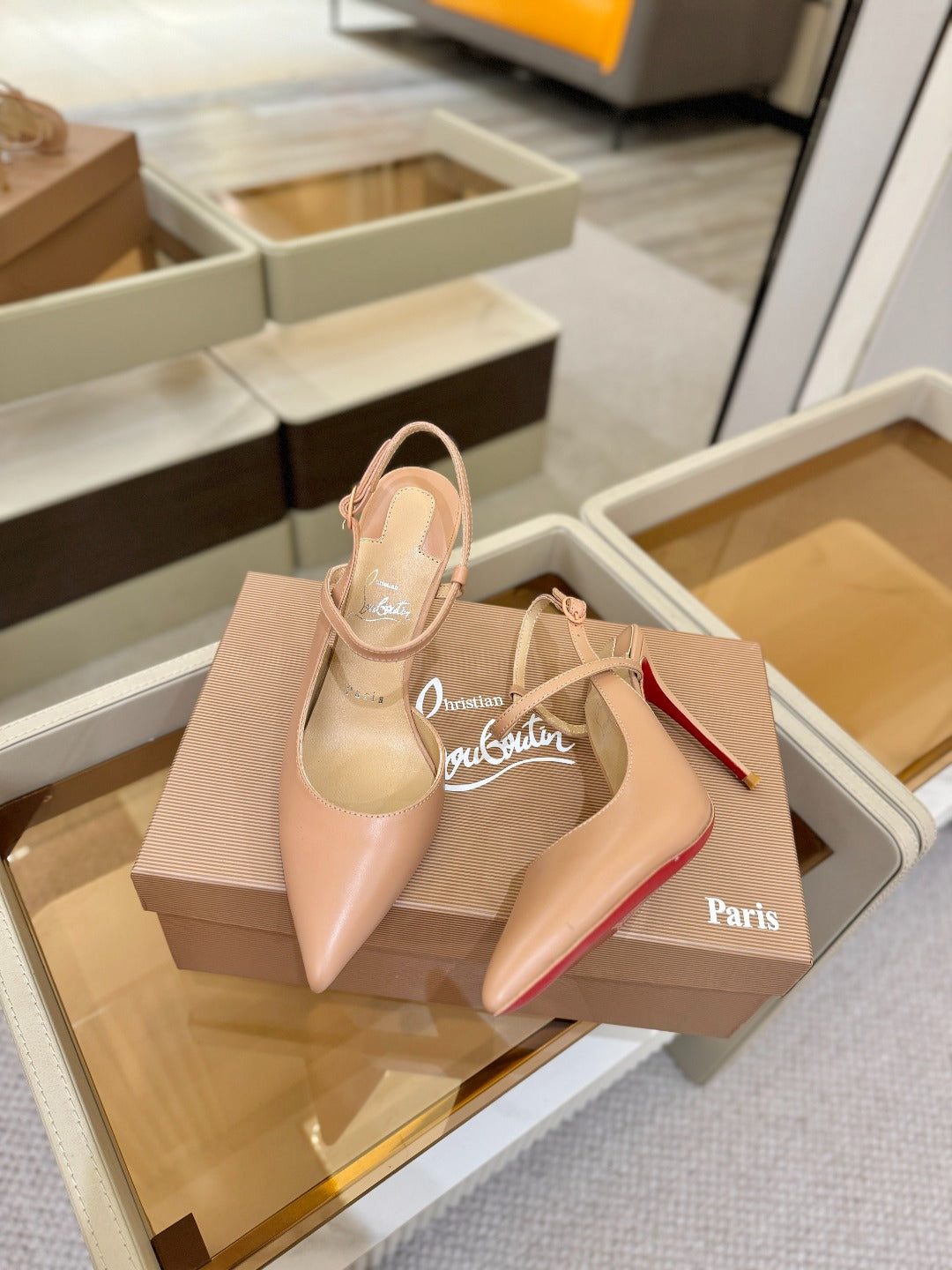 Cl Jenlove Slingback 10.5cm Beige Leather 635813