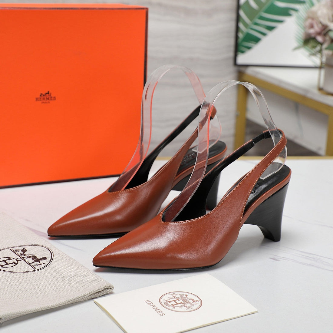 Hm Classic High-Heeled Slingback 70MM Brown Sheepskin 547640