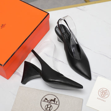Hm Classic High-Heeled Slingback 70MM Black Sheepskin 547641