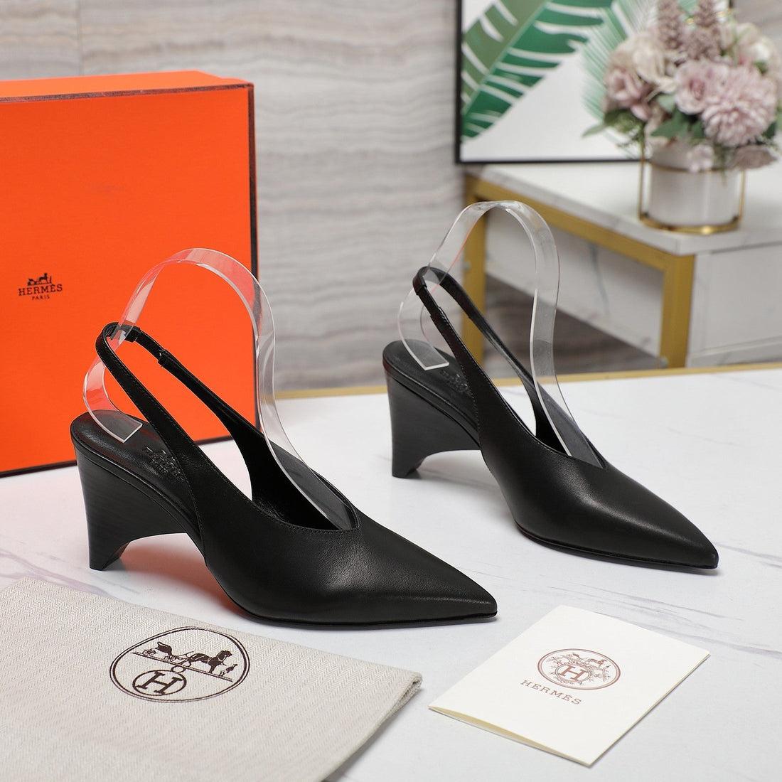 Hm Classic High-Heeled Slingback 70MM Black Sheepskin 547641
