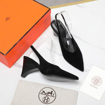 Hm Classic High-Heeled Slingback 70MM Black Suede Sheepskin 547643