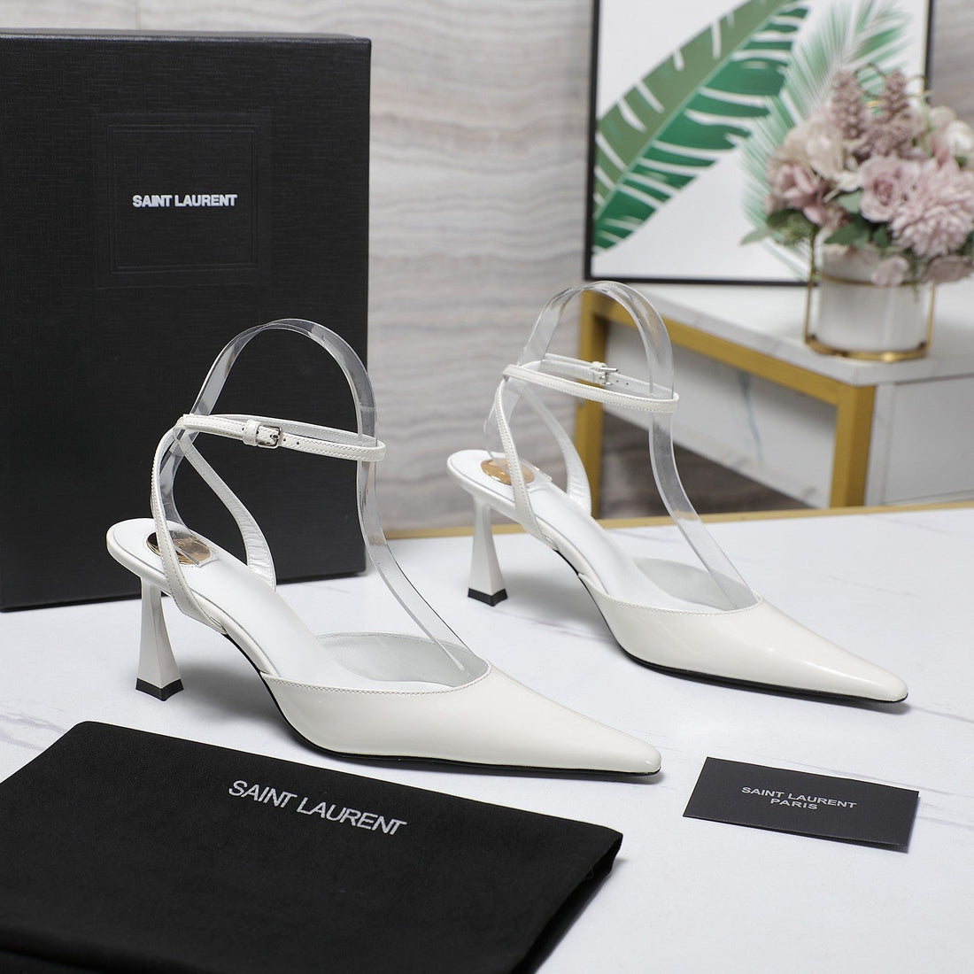 Aimée Slingback Pumps In White Glossy Lambskin