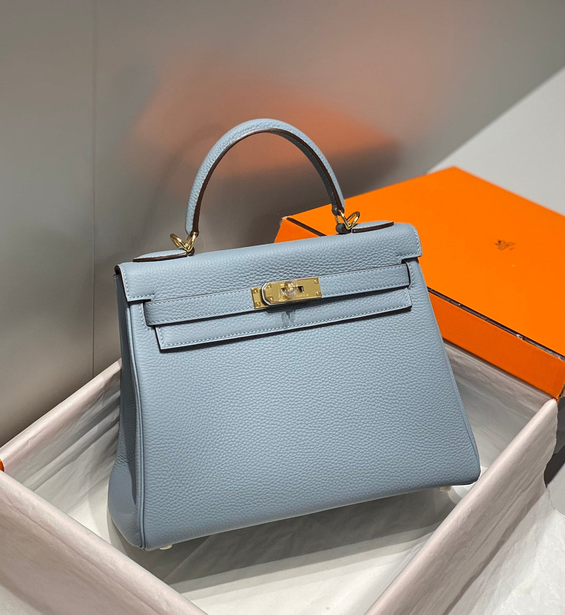 HM Kelly 28CM Blue Grey Togo Gold Hardware