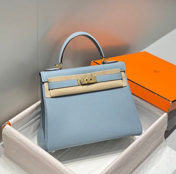 HM Kelly 28CM Blue Grey Togo Gold Hardware