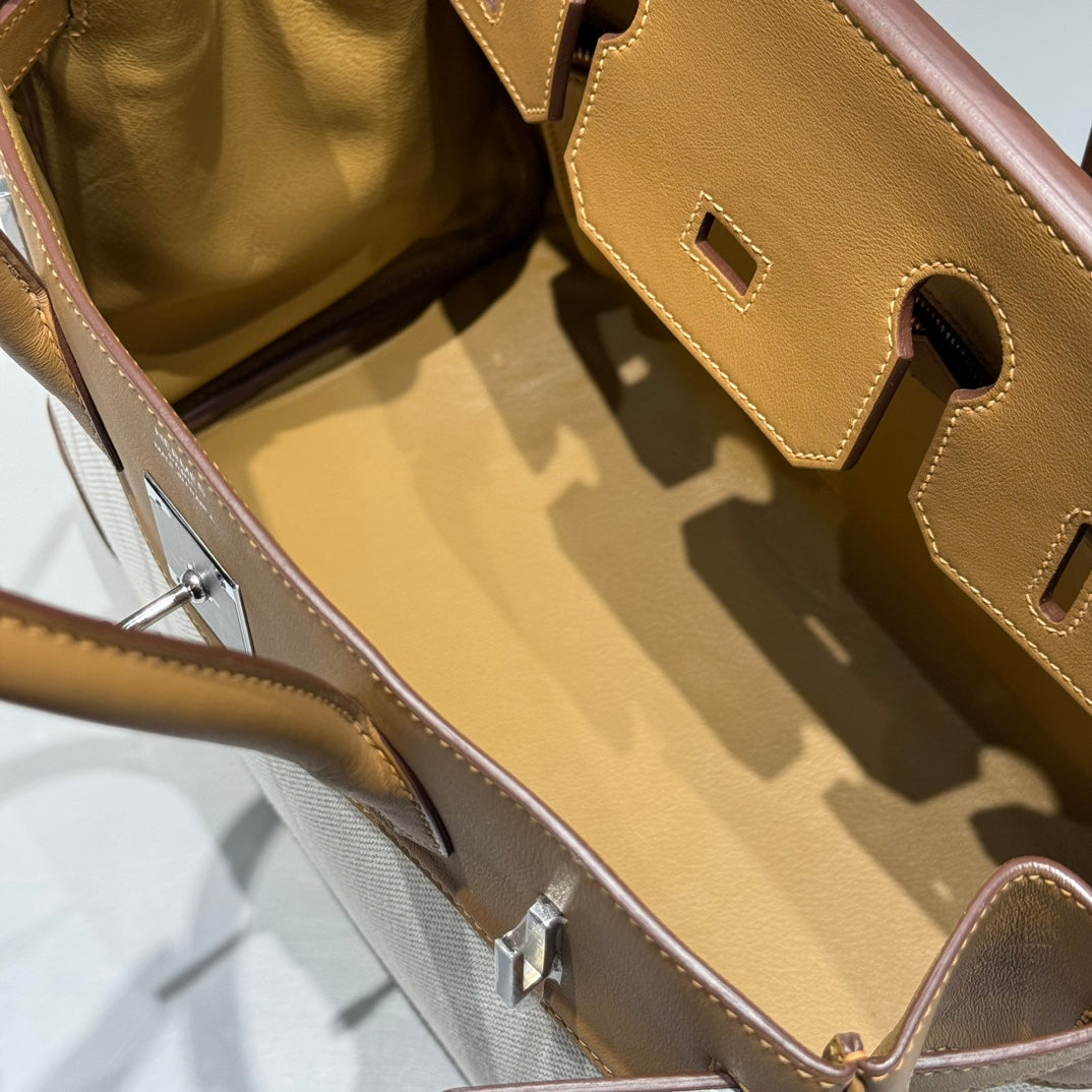HM Birkin 30 Milkshake White Mix Medium Canvas With Swift Leather Silver Hardware 237304