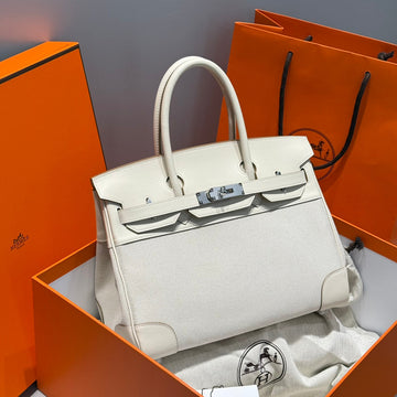 HM Birkin 30 Milkshake White Canvas With Swift Leather Silver Hardware 237310