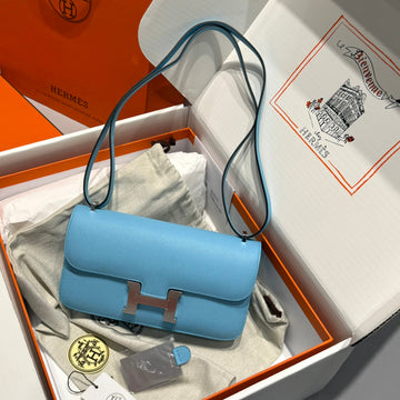 HM Constance Elan 24CM Bag Cloud Blue Epsom Leather Silver Hardware