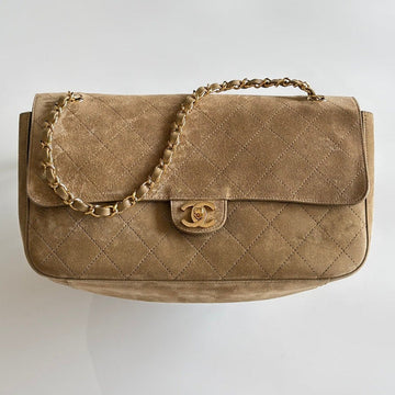 Chanel 2026 Maxi Flap Bag 32CM Beige Suede Calfskin
