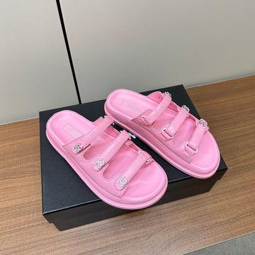 Dad Sandals Pink Triple Strap Lambskin Mules