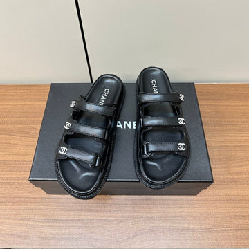 Dad Sandals Black Triple Strap Lambskin Mules