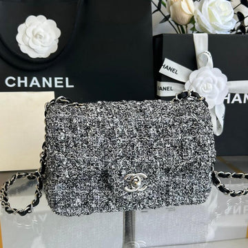 Mini Flap Bag 20 In Light Gray Tweed Silver Hardware
