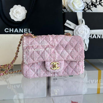 Mini Flap Bag 20 In Light Pink Tweed Gold Hardware