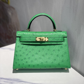 Hermes Kelly 19 Sellier Green Ostrich Leather Bag Ghw (need 25 Day To Produce) 270333