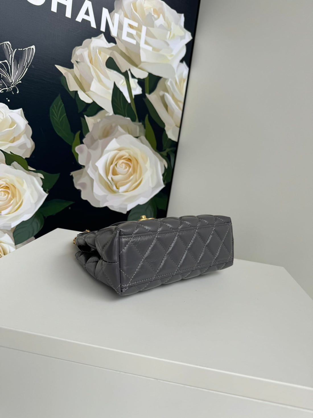 CC 24A Nano 19CM Kelly Shopper Bag Smoke Gray Lambskin