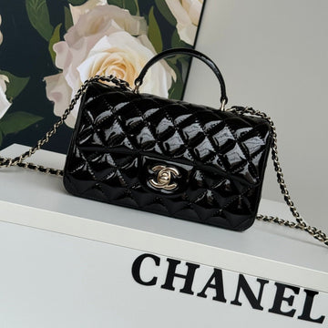 Mini Flap Bag 20 In Black Glossy Calfskin Gold Hardware