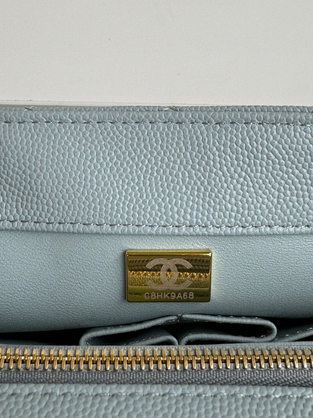Coco Handle Medium 29CM Sky Blue Quilted Caviar Leather Gold Hardware