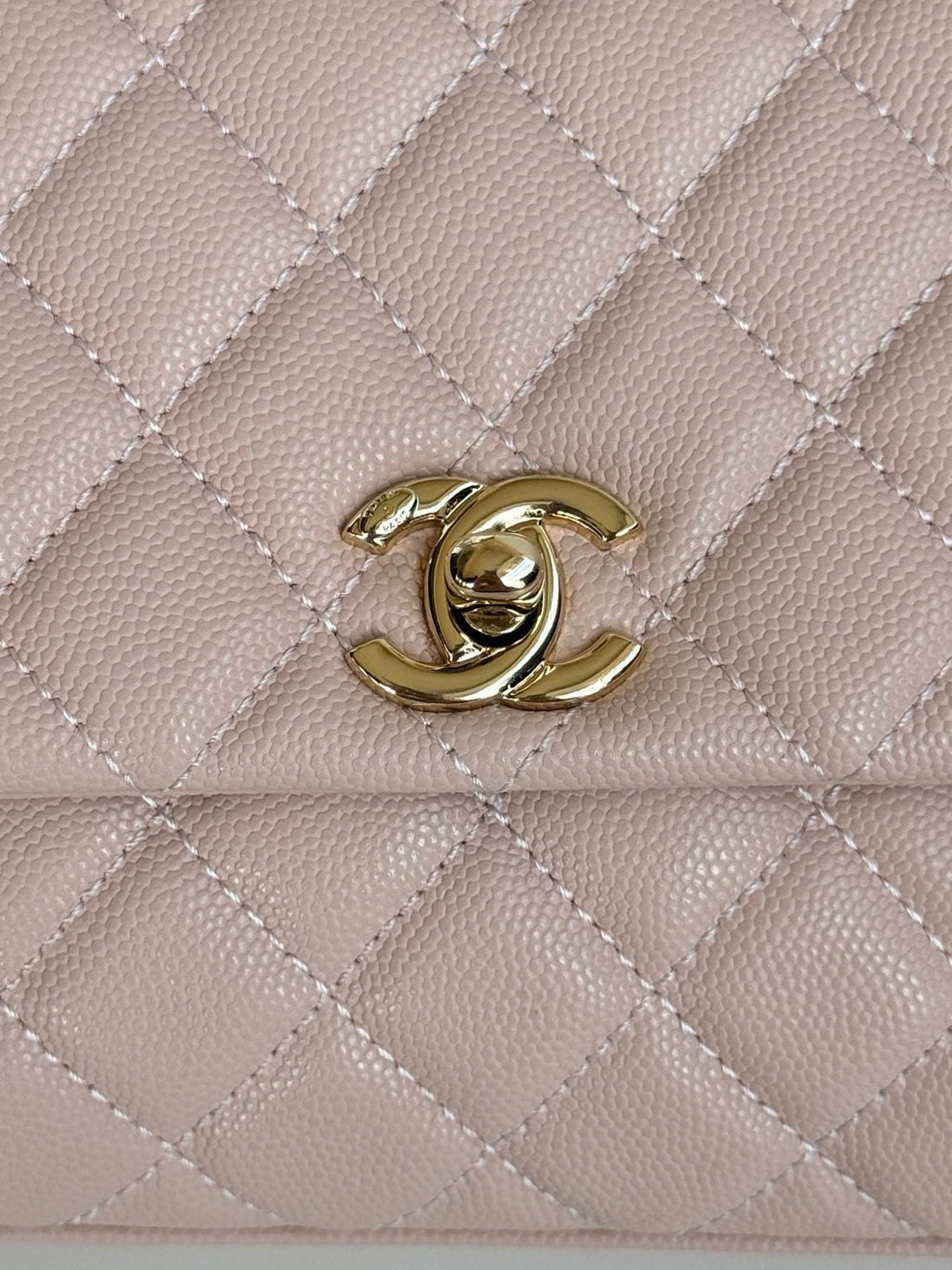 Coco Handle Flap Bag 24CM Pastel Pink Quilted Caviar Leather