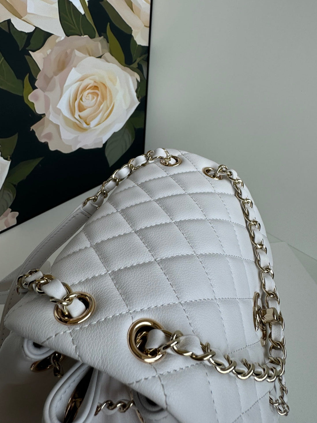 Duma Backpack 22CM White Lambskin Light Gold Hardware