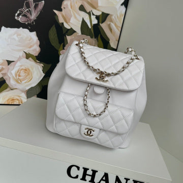 Duma Backpack 22CM White Lambskin Light Gold Hardware