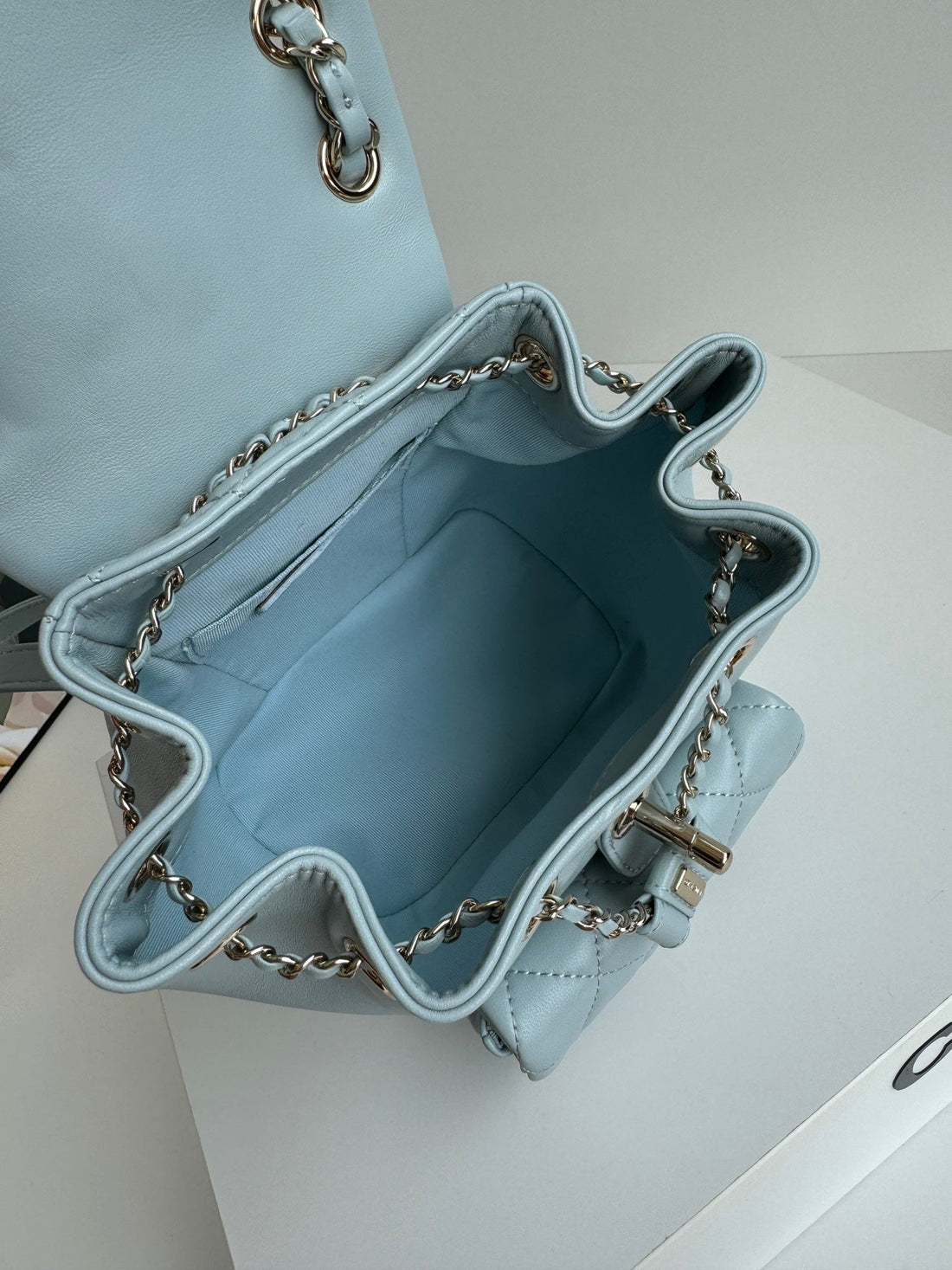 Duma Backpack 18CM Turquoise Blue Lambskin Light Gold Hardware