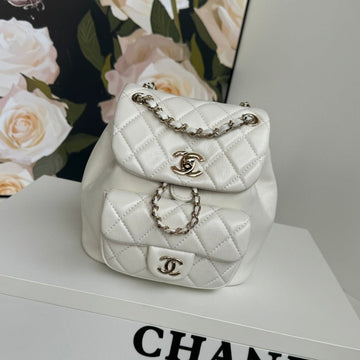 Duma Backpack 18CM White Lambskin Light Gold Hardware