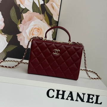 Small Box Bag 18 In Burgundy Red Lambskin Gold Hardware