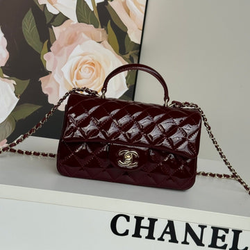 Mini Flap Bag 20 In Mahogany Red Glossy Calfskin Gold Hardware