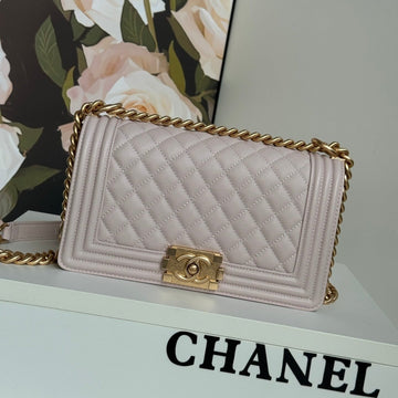 Boy Bag Medium 25 In Pink Nude Calfskin With Gold Hardware