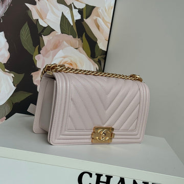 Boy Bag With Gold Hardware Medium 25 In Pink Nude Calfskin