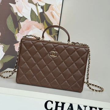 Medium Box Bag 22 In Chocolate Lambskin Gold Hardware
