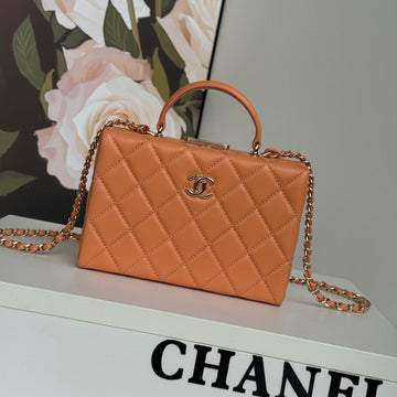 Small Box Bag 18 In Carrot Lambskin Gold Hardware