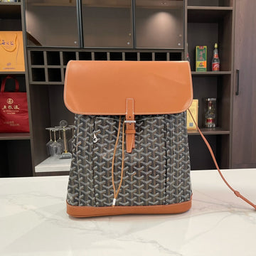 Alpin Backpack 37 In Brown Lambskin And Goyardine Canvas