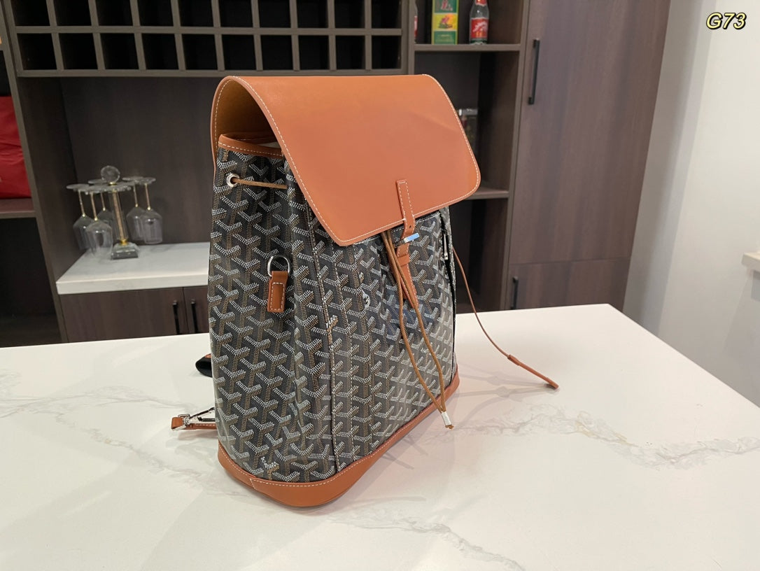 Alpin Backpack 37 In Brown Lambskin And Goyardine Canvas