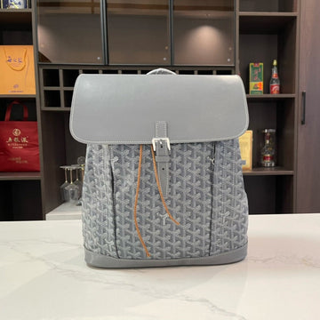 Alpin Backpack 37 In Grey Lambskin And Goyardine Canvas