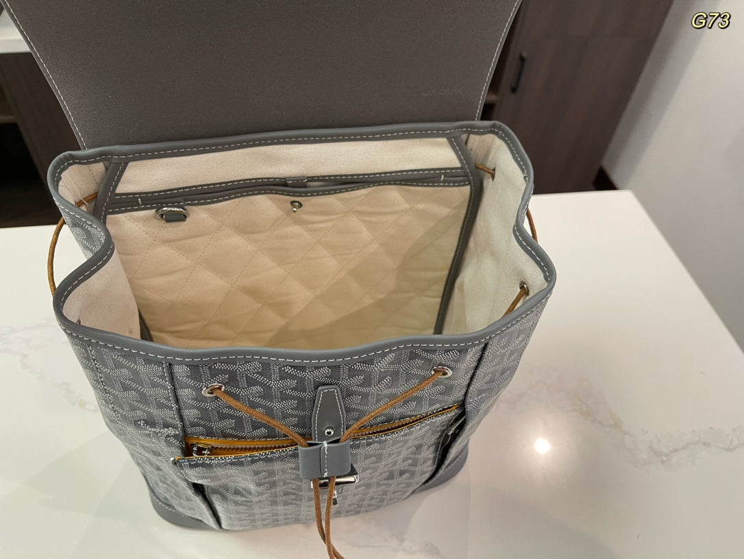 Alpin Backpack 37 In Grey Lambskin And Goyardine Canvas