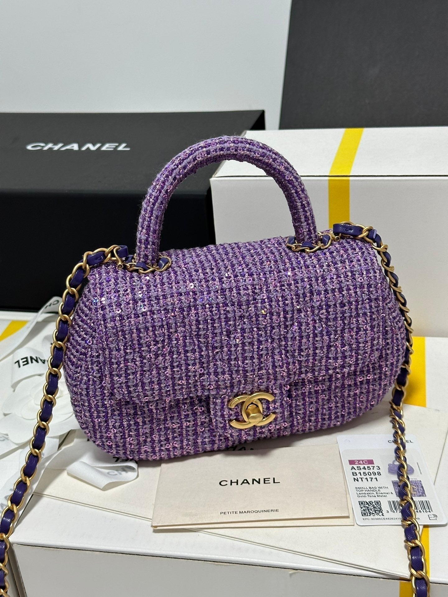 CC MINI 21 FLAP BAG IN VIOLET PURPLE WOOL TWEED Bags Bible