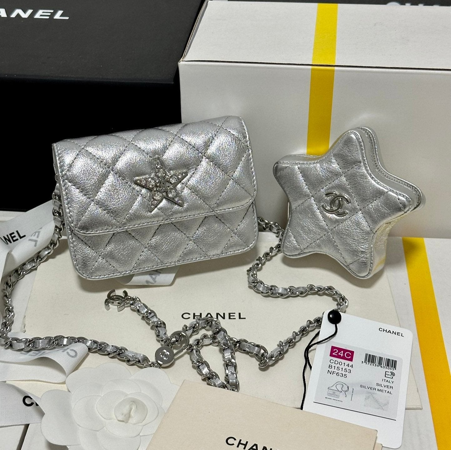 CC MINI 13 FLAP BAG IN SILVER METALLIC LAMBSKIN Bags Bible