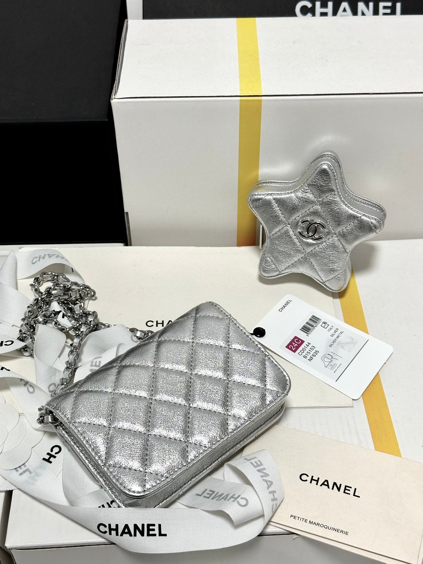 CC MINI 13 FLAP BAG IN SILVER METALLIC LAMBSKIN Bags Bible