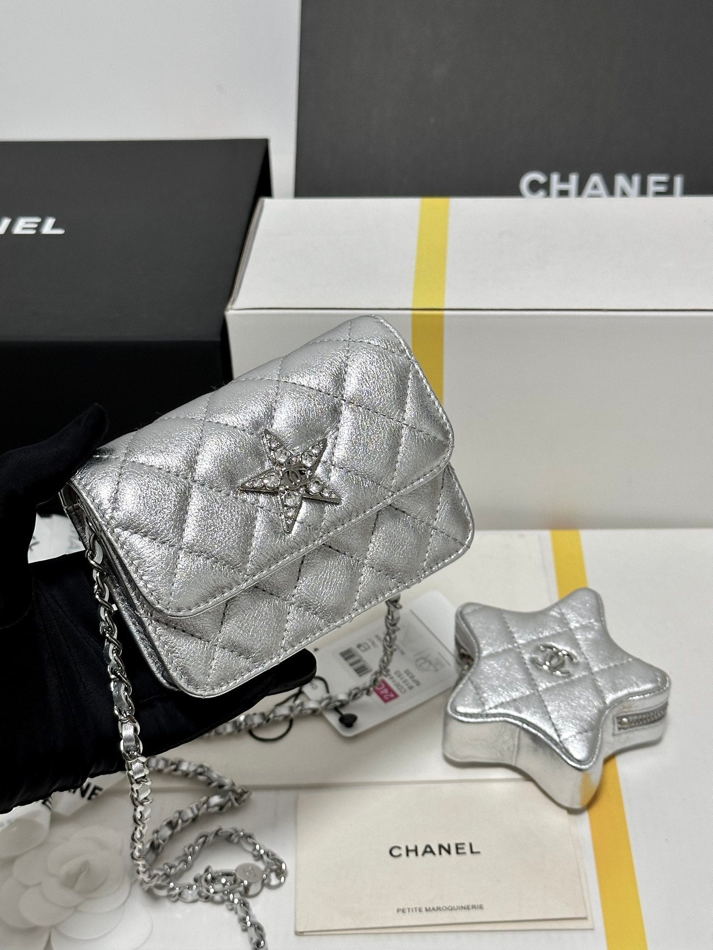 CC MINI 13 FLAP BAG IN SILVER METALLIC LAMBSKIN Bags Bible