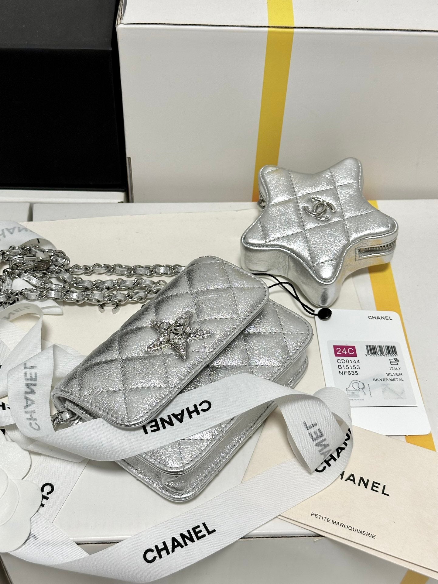 CC MINI 13 FLAP BAG IN SILVER METALLIC LAMBSKIN Bags Bible