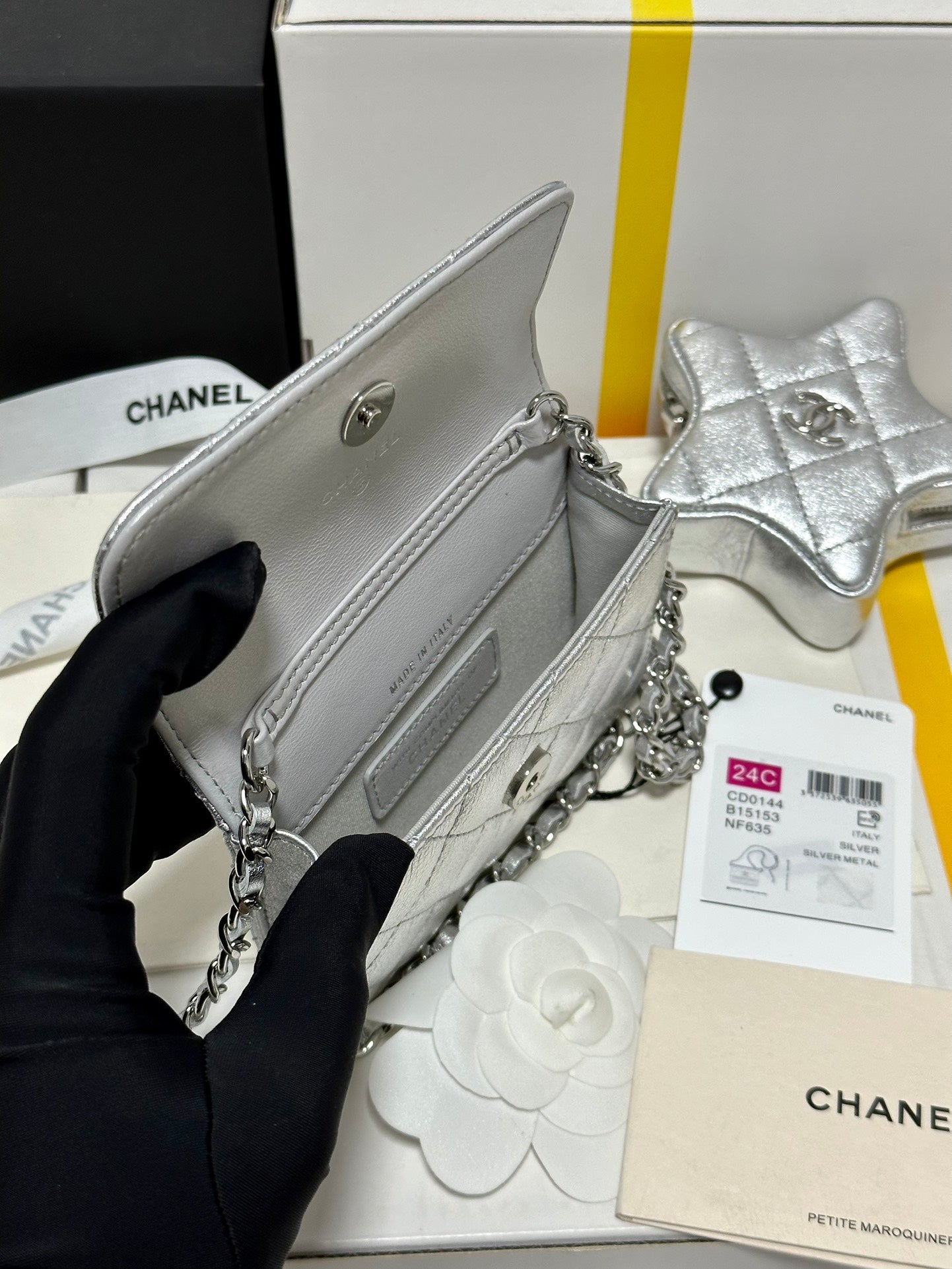 CC MINI 13 FLAP BAG IN SILVER METALLIC LAMBSKIN Bags Bible