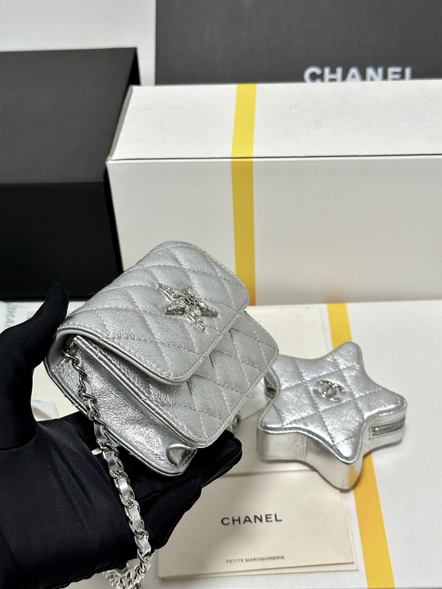 CC MINI 13 FLAP BAG IN SILVER METALLIC LAMBSKIN Bags Bible