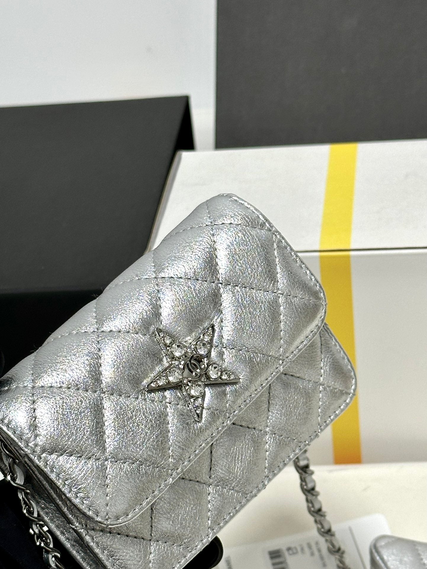 CC MINI 13 FLAP BAG IN SILVER METALLIC LAMBSKIN Bags Bible