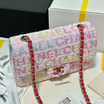 Flap Bag 20 In Colorful Tweed Gold Hardware