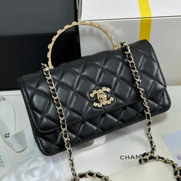 Flap Bag 18 With Handle In Black Calfskin Gold Hardware