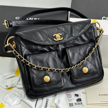 Small Hippie Hobo Postman Bag 25 In Black Calfskin Gold Hardware