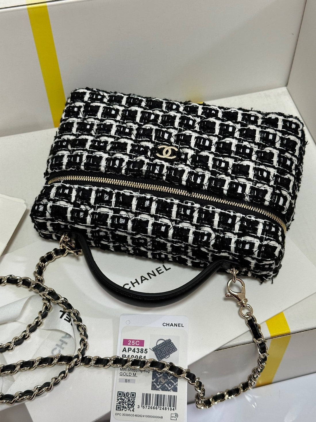 CC 25C Vanity Case Black White Tweed Light Gold Hardware 243667